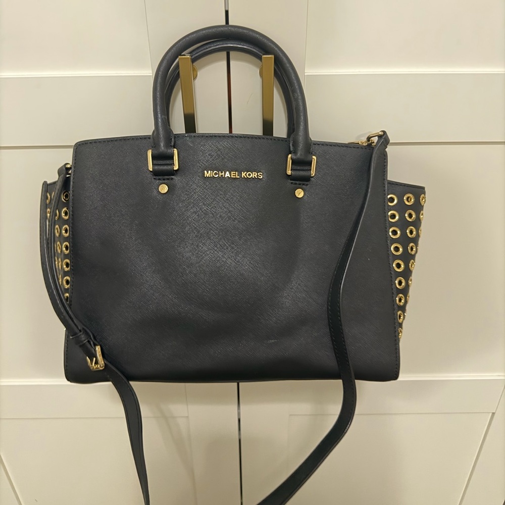 Michael Kors Black Satchel with Gold Details
